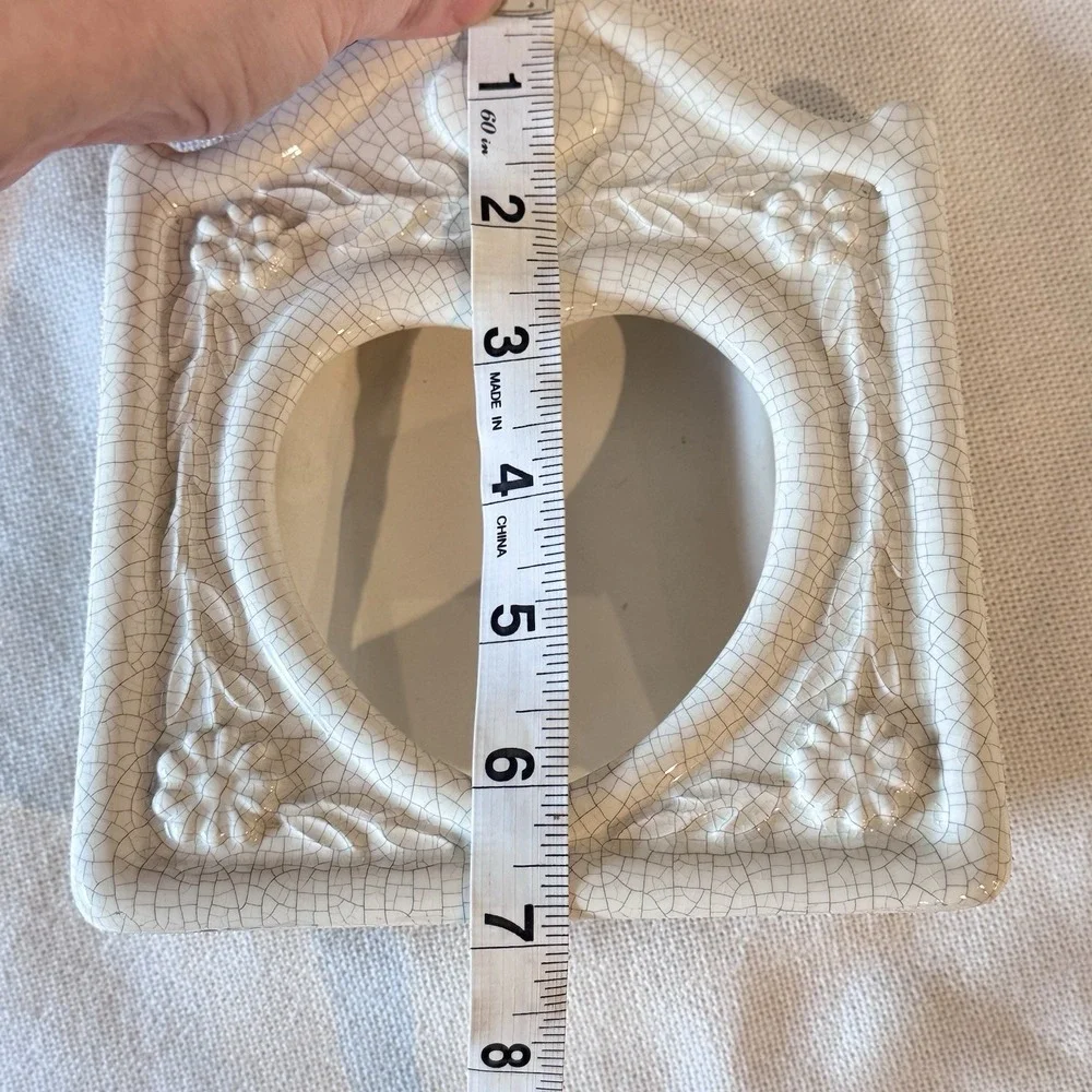 VTG Ceramic Heart Shaped Picture Frame Crackled Floral Wedding Cottage Decor